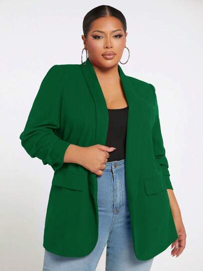 SHEIN SXY Plus Shawl Collar Ruched Sleeve Open Front Coat Winter Fall Autumn