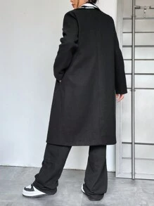 SHEIN EZwear 斑馬條紋西裝領斜口袋花呢外套 - 黑與白 - 查看 2