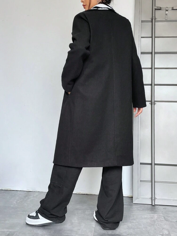 Zebra Striped Lapel Neck Slant Pocket Overcoat