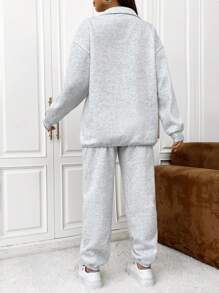 SHEIN Maternity Half Zip Drop Shoulder Sweatshirt & Sweatpants - Light Grey - View 2