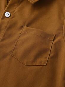 Young Boy Letter Patched Detail Pocket Front Brown Shirt Chic Autumn/Winter - Brown - View 6
