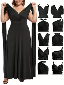 Plus Solid Various Ways To Wear A-line Dress - Black - View 1