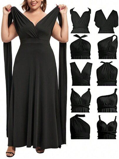 Plus Solid Various Ways To Wear A-line Dress