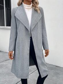 SHEIN LUNE Cổ áo thác nước Mở Mặt trước Áo khoác - Xám - Xem 4