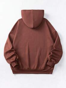 SHEIN 青少年女孩蘑菇圖案袋鼠口袋連帽衫 - 棕色 - 查看 2