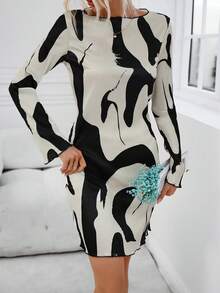 SHEIN Clasi Graphic Print Boat Neck Bodycon Dress - Multicolor - View 3