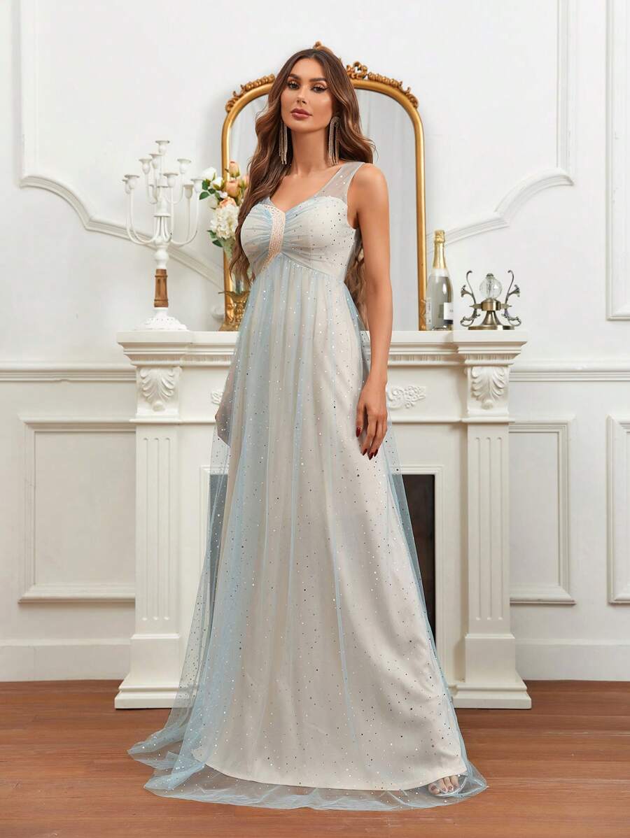 SHEIN Belle Tương phản Sequin Lớp phủ lưới Ăn mặc trang trọng - Nhiều màu - Xem 1