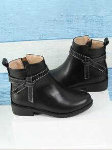 Girls' Motorcycle Style Casual Boots, Low-cut Spring/autumn Shoes For Toddler/little Kid/big Kid - Black - View 3