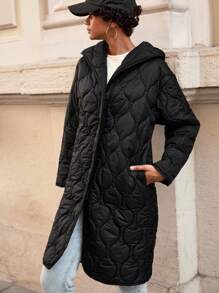 EURMUSE Women's Fashionable Versatile Solid Color Hooded Jacket, Winter - Black - View 4