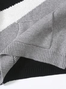SHEIN garoto jovem Gráfica Letra Bloco De Cores Bolso Canguru Cncapuzado Suéter - Cinza - Ver 6