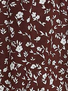 SHEIN LUNE 印花喇叭袖荷葉邊下擺襯衫 - 咖啡棕 - 查看 7