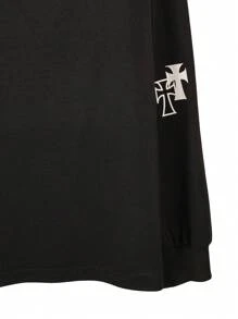 Claim Dot T-shirt oversize à manches longues avec graphique de lettre Harajuku pour hommes, cadeau pour petit ami, pour sortir, automne - Noir - Voir 5