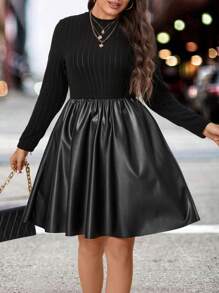 SHEIN Unity Plus Solid PU Leather Dress, For Winter Fall Cloth For Women - Black - View 1