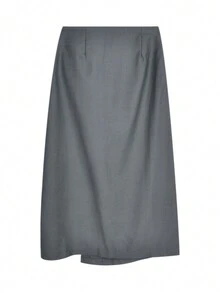 灰色高腰開衩女款半身裙