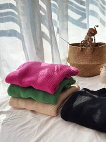 Zolique 4pcs Solid Mock Neck Ribbed Knit Knit Pullover Fall Winter Sweaters - Multicolor - View 4