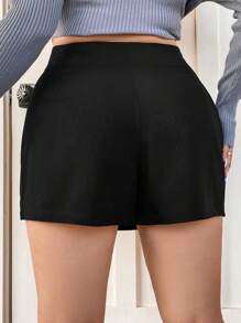 Flirla Talla grande Skort de talle alto fruncido lateral