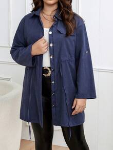 Calvaya 休閒純色大碼外套 - 藏蓝色 - 查看 6