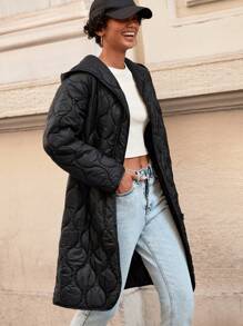 EURMUSE Women's Fashionable Versatile Solid Color Hooded Jacket, Winter - Black - View 3