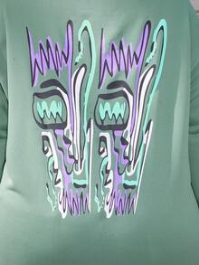 Slaydiva Plus Size Letter Graphic Drop Shoulder Sweatshirt - Green - View 4