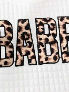 Young Girl Letter Graphic Sweatshirt & Leopard Print Flare Leg Pants - White - View 4