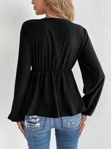 SHEIN Tall Guipure Lace Trim Lantern Sleeve Peplum Blouse