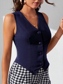 SHEIN Tall Solid Button Front Vest Blazer In Fall/Winter - Navy Blue - View 4