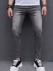 Manfinity Homme Men's Slim Fit Denim Jeans - Light Grey - View 3