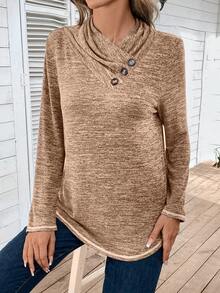 EMERY ROSE 段染紐扣細節T恤 - 卡其色 - 查看 3