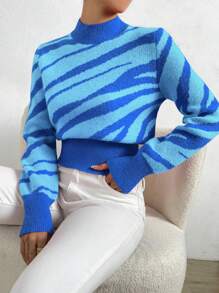 SHEIN LUNE Khối màu Cổ giả Áo len - Màu xanh lam - Xem 6