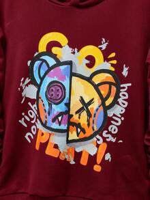 SHEIN Áo nỉ in hình hoạt hình và chữ cái dành cho bé trai tuổi teen - Đỏ - Xem 4