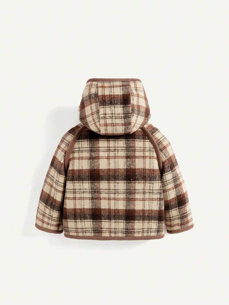 Baby Girl Plaid Raglan Sleeve Teddy Lined Hooded Coat
