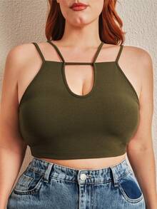 SHE(IN) BRASIL Plus Cut Out Front Cami Top - Army Green - View 5