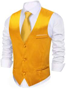 男士大码1入組前紐扣馬甲 - 黃色 - 查看 1