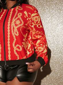 Slaydiva Hơn In hoa Baroque Dây kéo Áo khoác bomber - Nhiều màu - Xem 4