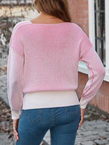 Chiquease Áo len chui đầu vai rớt, chất liệu dệt kim gân, thích hợp cho mùa thu đông. - Hồng - Xem 2