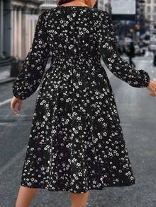 SHEIN Clasi Hơn In hoa Ditsy Tay áo lồng đèn Đầm - màu đen - Xem 2