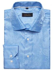 Hombres Camisa con estampado de paisley con botón - Azul - Ver 3