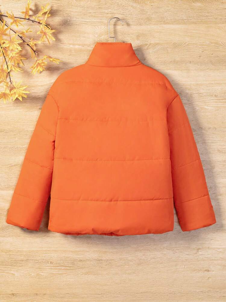 Tween Girl Solid Zip Up Snap Button Padded Coat