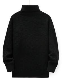 Men Solid Turtleneck Drop Shoulder Sweater - Black - View 2