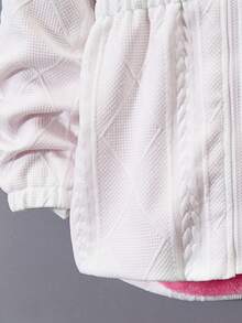 SHEIN 女大童1入組拉鏈開襟毛茸邊連帽加絨內裏外套 - 白色 - 查看 5