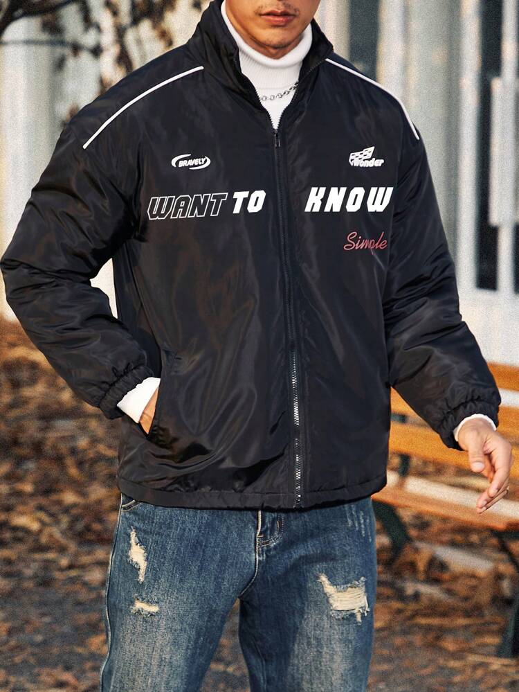 Men's Casual Letter Printed Padded Coat
