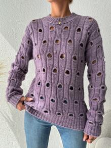 RueChic 鏤空落肩袖套頭毛衣