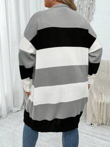 SHEIN CURVE+ Áo khoác cardigan hai tông màu cỡ lớn thả vai - Nhiều màu - Xem 2
