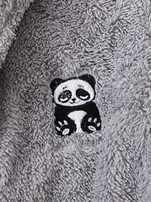Tween Girl Panda Embroidery 3D Ear Design Hooded Belted Flannel Robe - Grey - View 3