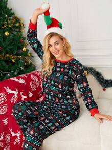 Conjunto de pijama familia acompañado con estampado de Navidad ribete en contraste para Navidad - Negro - Ver 4