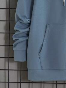 GENTILAND Men Letter Graphic Kangaroo Pocket Drawstring Hoodie - Apricot - View 3