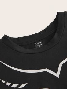 SHEIN ICON Body Print Asymmetrical Hem Crop Tee - Black - View 9