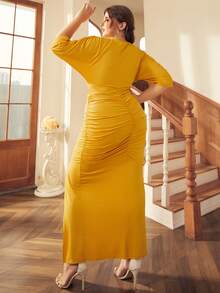 S BETRO Hơn Xù Tách đùi Đầm - Màu vàng - Xem 2