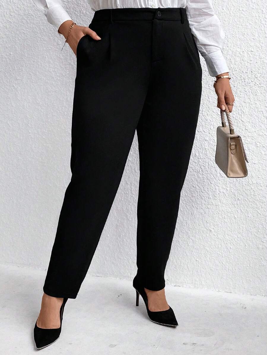 EMERY ROSE Plus Solid Slant Pocket Suit Pants Graduation,Back To School,Teacher Outfits For Women Winter Fall Autumn