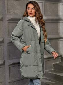 EMERY ROSE Zip Up Snap Button Padded Padded Coat Clothes Winter - Green - View 4